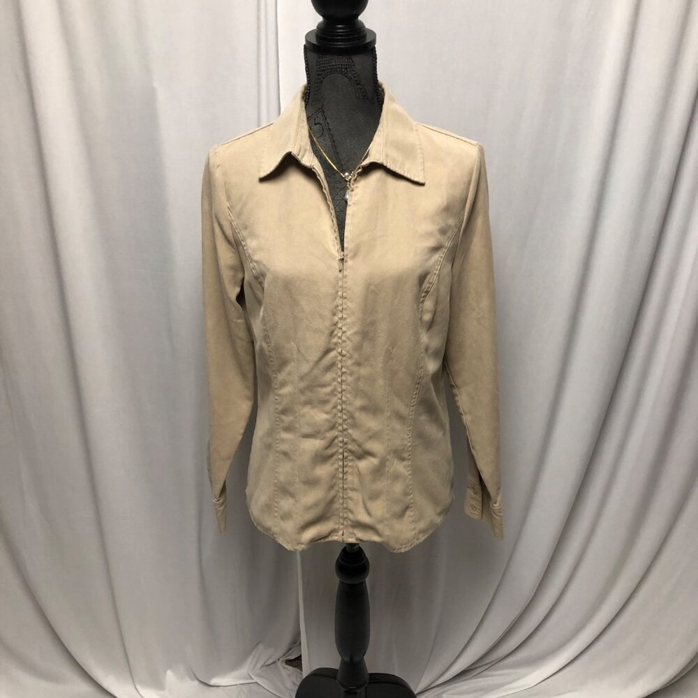 Sonoma Life Style Jacket Womens Size Medium Beige Zippered Collared Long Sleeve